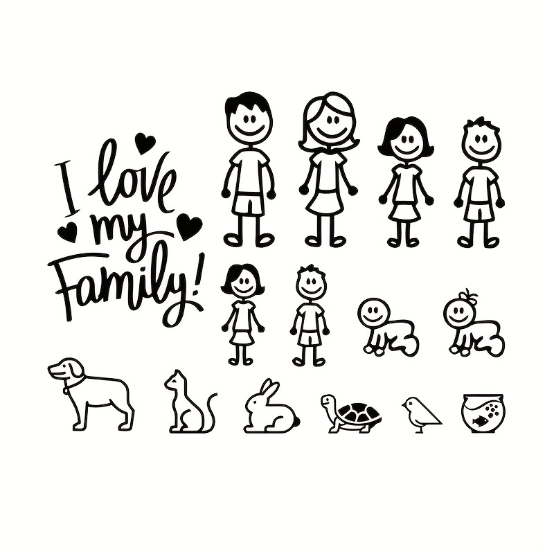 Family Car Sticker Stick Figure My Family Car Stickers With Pet Dog Cat  Fish Rabbit Bird Family Car Decal Sticker For Windows Bumper