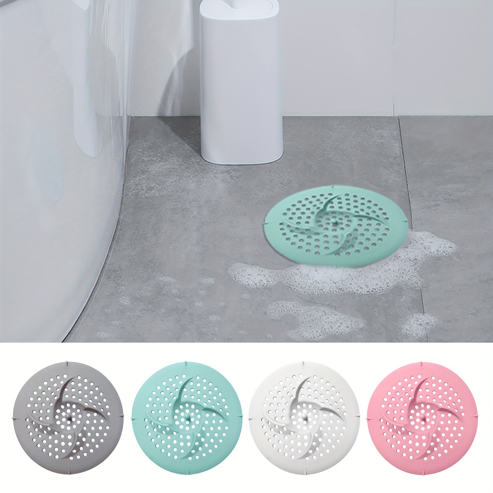 2pc Drain Hair Catcher With Suction Cup Durable Silicone Square
