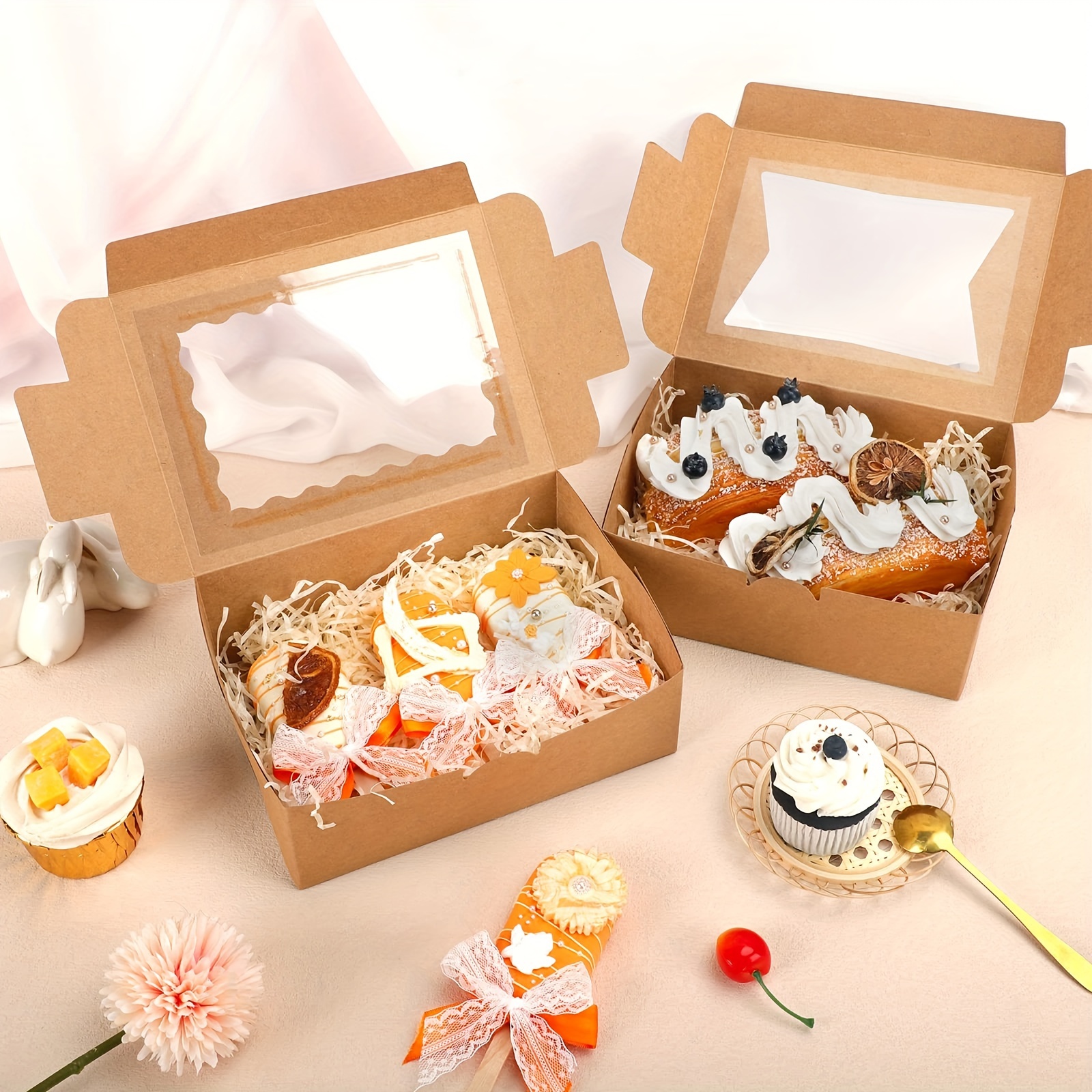Zealax 9 inch Bakery Boxes with Window and Dividers Cookie Packaging Treat Boxes for Mini Cupcakes, Chocolate Covered Strawberries, Brownies, and