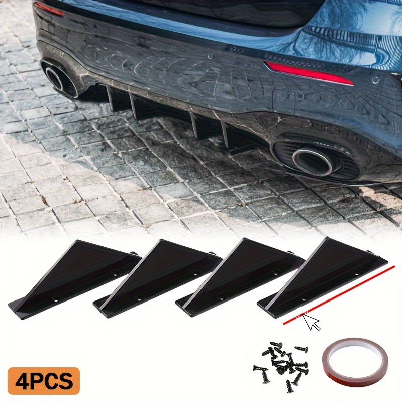 4pcs Car Modified Rear Bumper Diffuser Spoiler Universal Carbon Fiber Black  Abs Rear Bumper Lip Diffuser Anti-collision