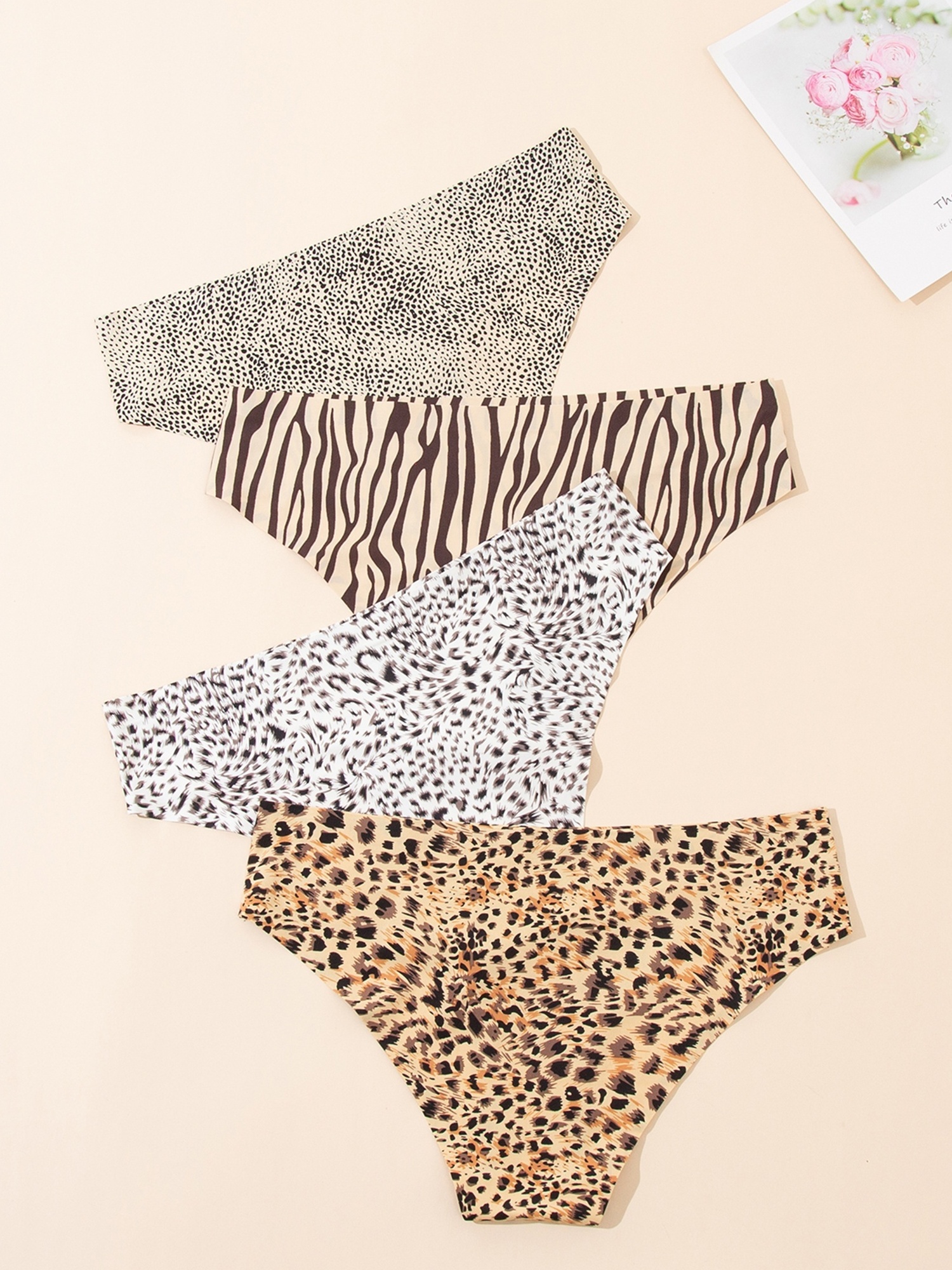 Zebra Leopard Print Thongs Contrast Lace Stretchy Intimates - Temu