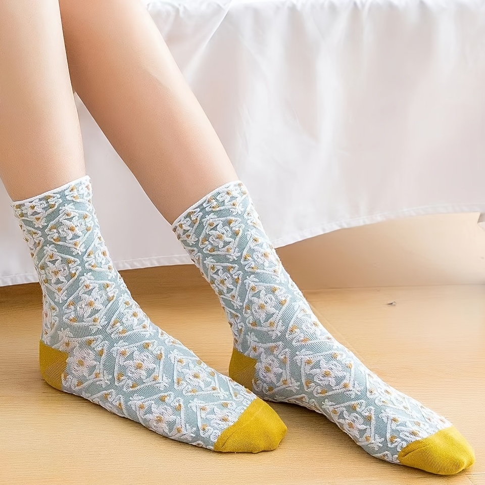 Floral Socks Set Women Cute Flower Geometric 3d Textured - Temu Canada