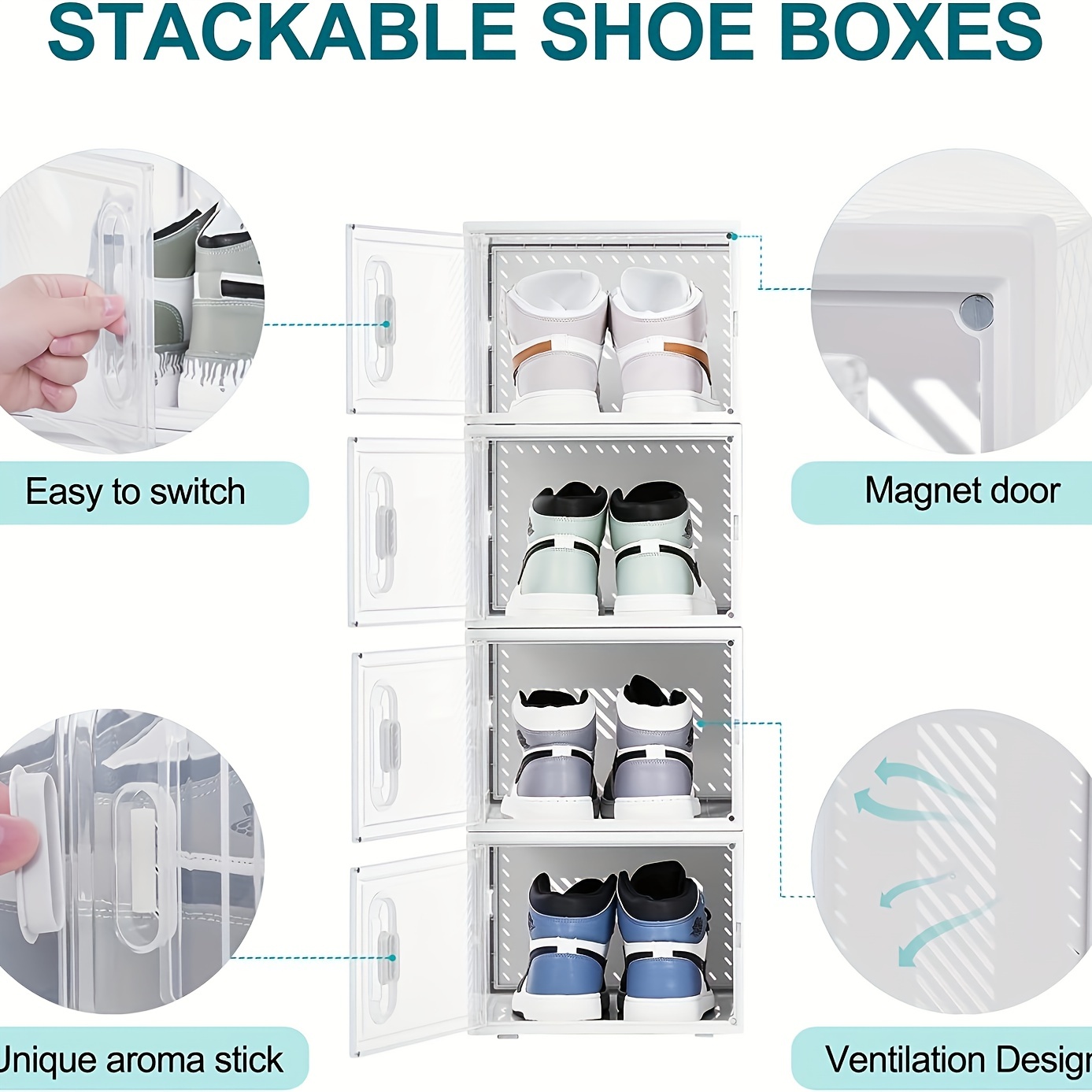  Cajas de zapatos transparentes apilables con tapas, paquete de  12 cajas de zapatos apilables de plástico transparente organizadores de  zapatos para armario (M) : Hogar y Cocina