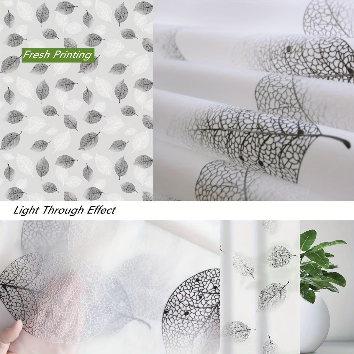 Peva Leaf Pattern Plastic Shower Curtain With Plastic Hooks