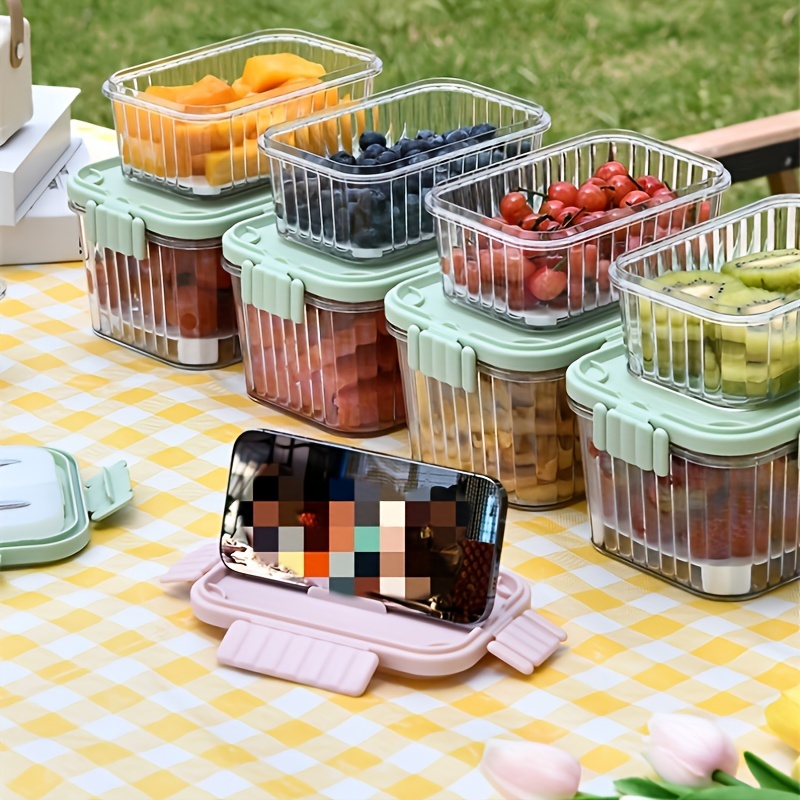 1pc Portable Camping Food Storage Box, Plastic Fresh-keeping Container With  Dividers For Office Workers And Children To Pack Fruit