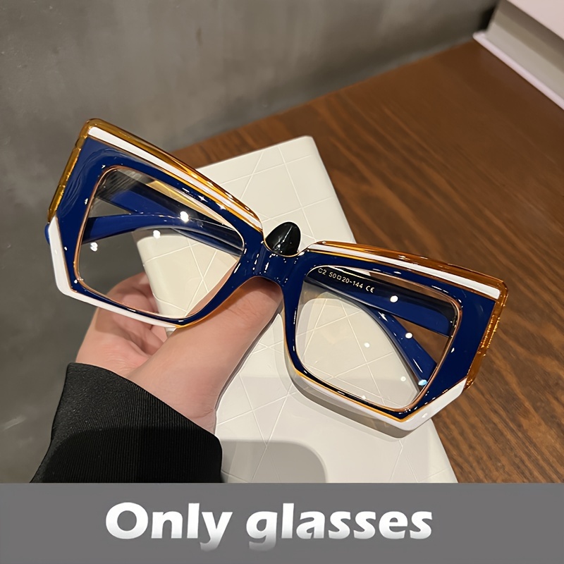 Image of Fashionable Women's Glasses, Vintage Pattern, Plain Reading/phone Glasses, Polygonal Color-block Frame, Y2k Decorative Glasses