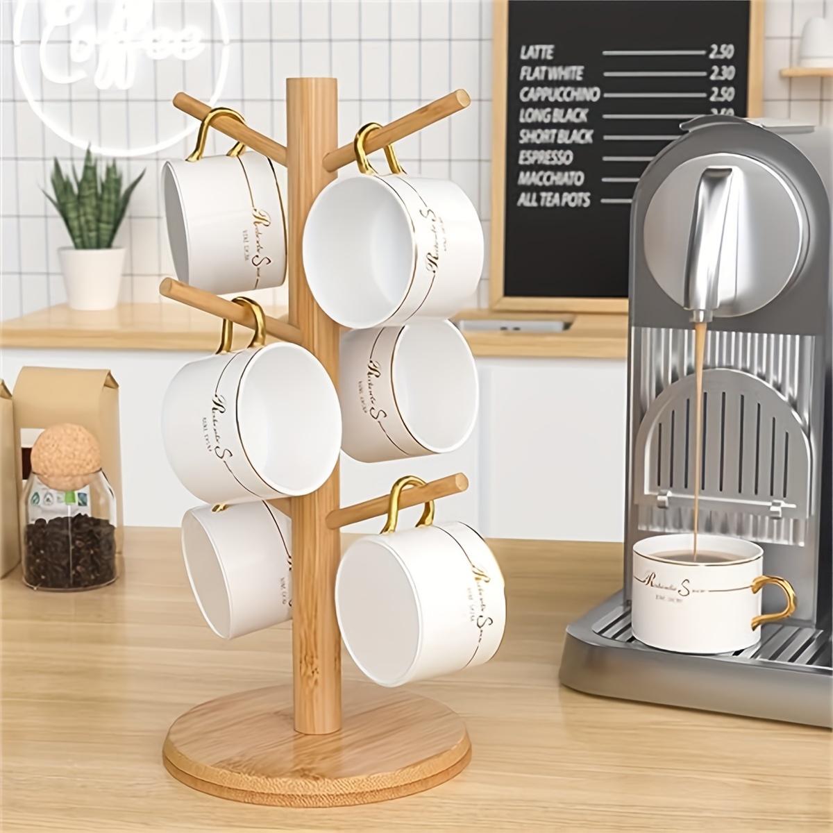 Bamboo Mug Holder With 6 Hooks Coffee Cup And Mug Rack For - Temu