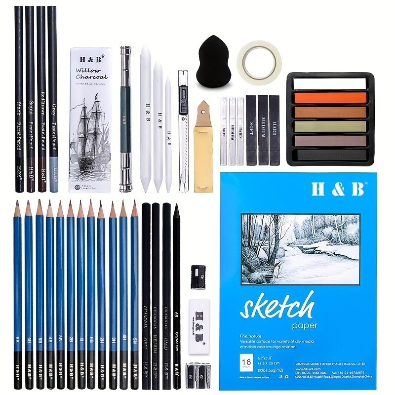 H & B 48 pcs Drawing Pencils Kit Sketch SetArtists Sketching
