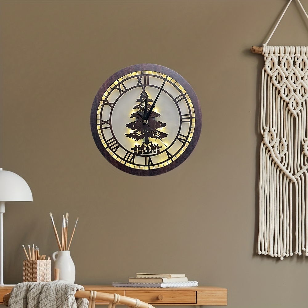 Retro Wooden Christmas LED Lamp with Clock Function