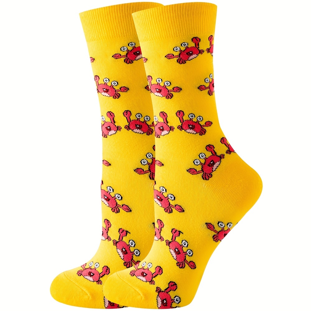 

Cartoon Crab Print Socks, Funny & Cute Animal Mid Tube Socks, Women's Stockings & Hosiery