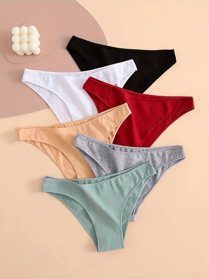 6 Pack Casual Cotton Sports Briefs, Simple & Breathable Stretchy Panties,  Women's Lingerie & Underwear