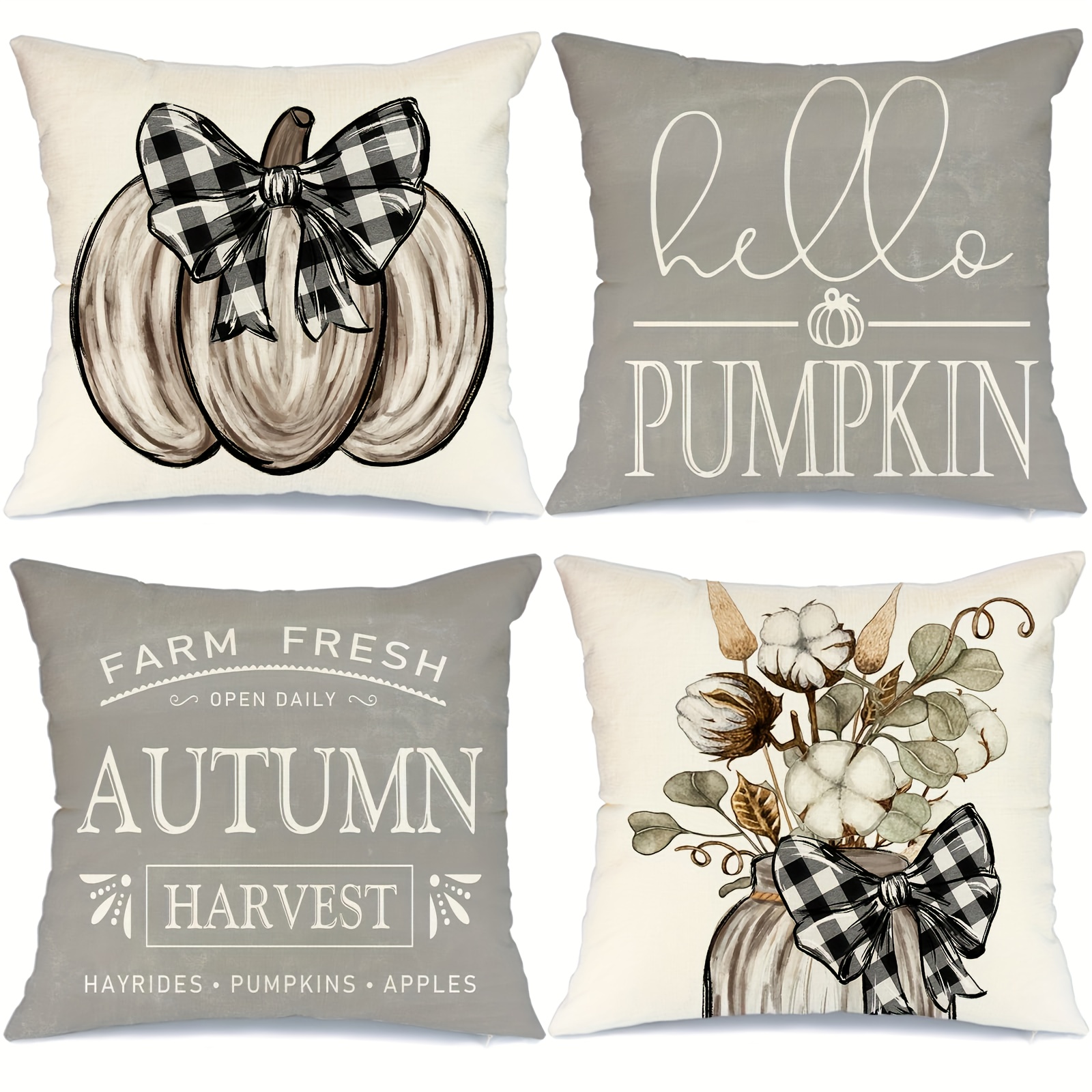 Fall Season Decorative Single Throw Pillow Hello Autumn 18 in. x 18 in. White & Orange Square Thanksgiving for Couch, Bedding, Size: 18 x 18