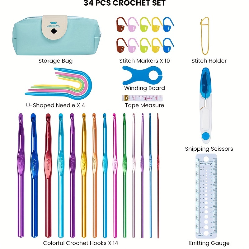 1 Set Crochet Hooks Kit Including 14pcs Long Crochet Hooks, Blunt Needles,  Stitch Markers, Storage Case, Crochet Accessories Kit