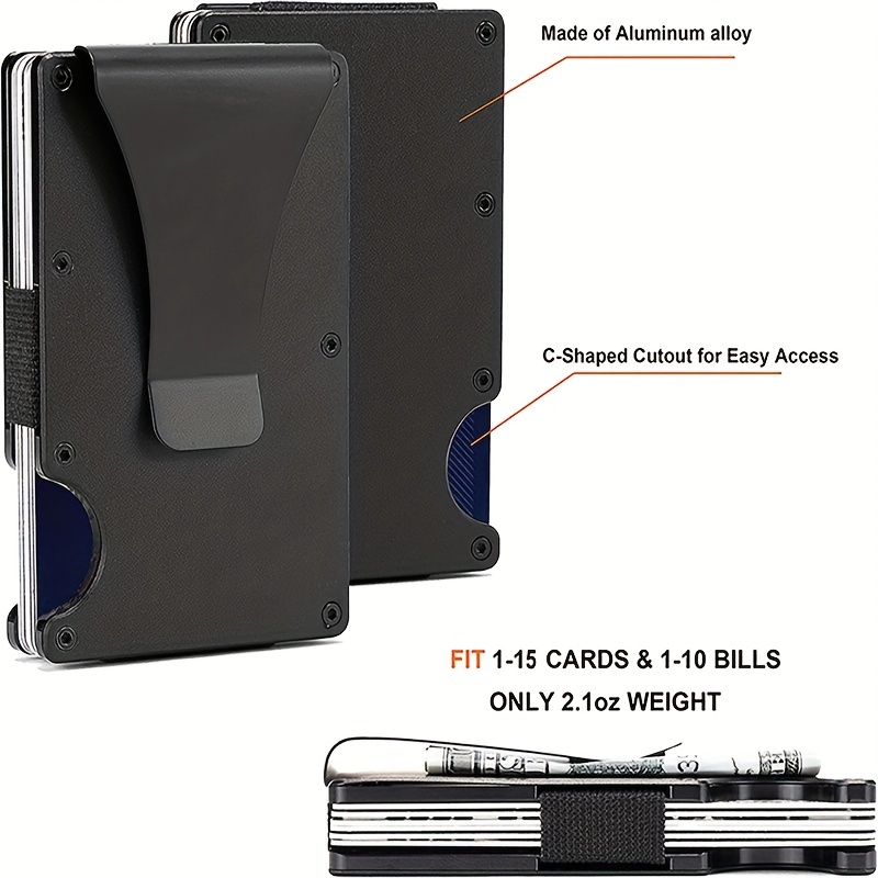 Minimalist Aluminum Money Clip Wallet - Slim RFID Metal Card
