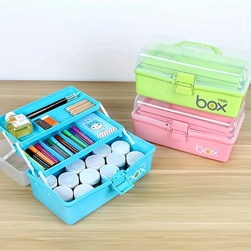 Plastic Three-Layer Storage Box Case Desk Organizer Art Tool box