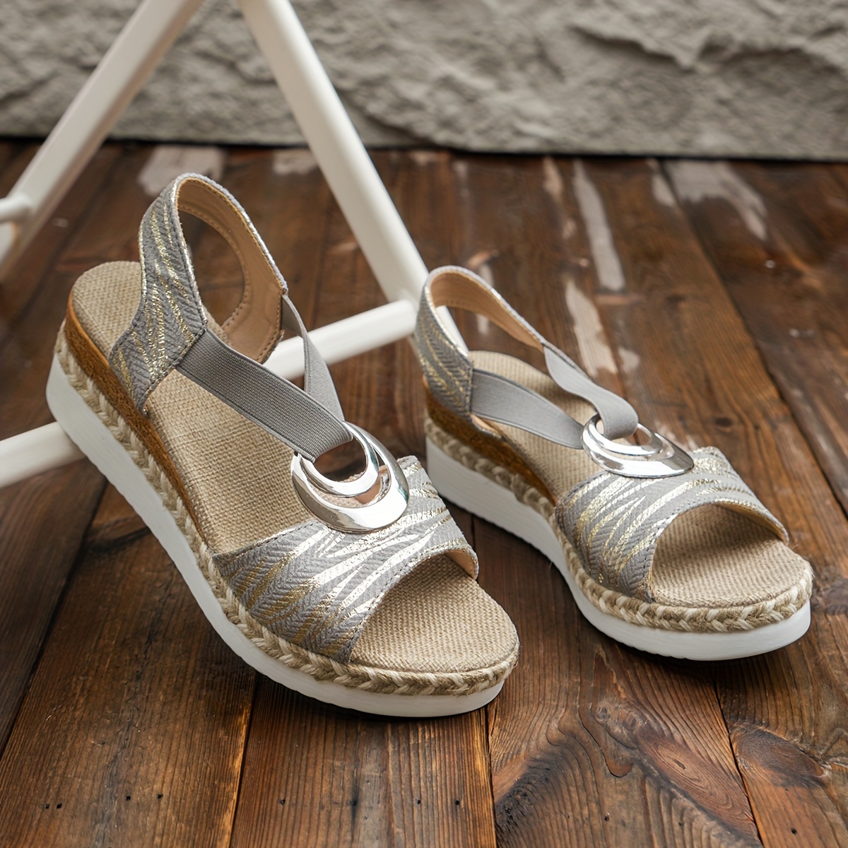 women s solid color wedge sandals buckle design platform details 1