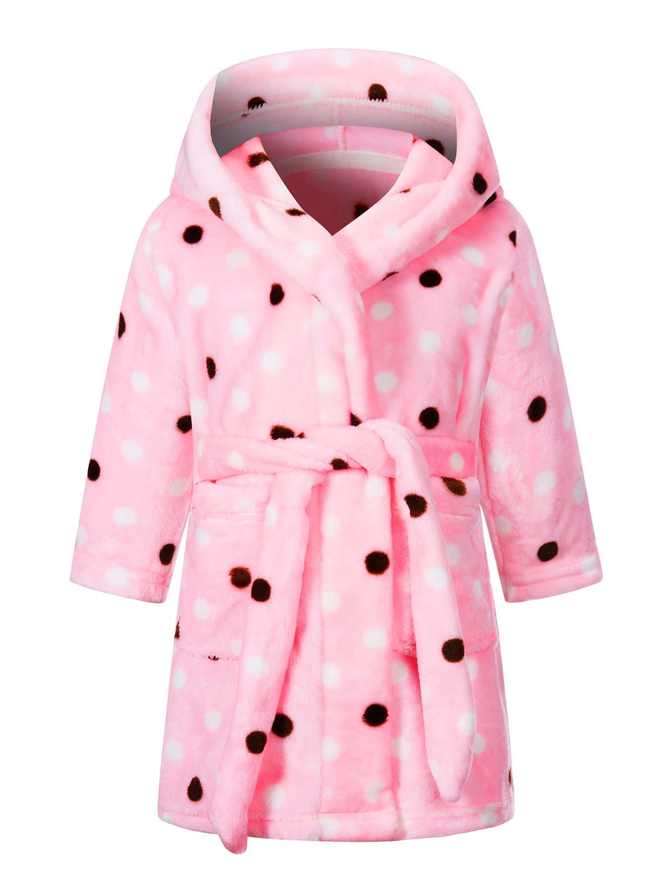 Girls Dotted Hooded Bathrobe Kids Clothes Soft Flannel - Clothing ...