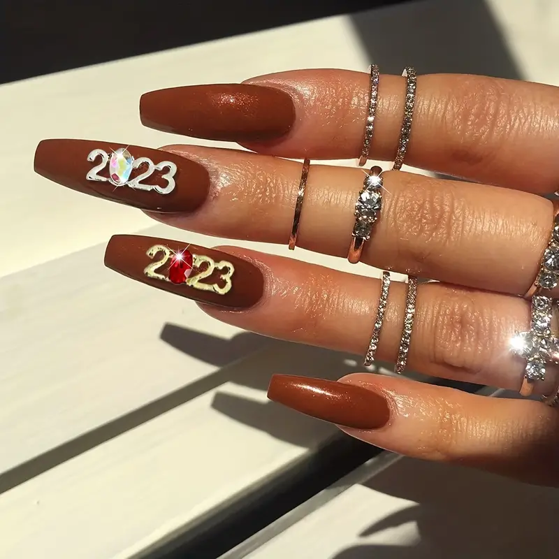 New Year Number 2023 Nail Accessories Gold Silver Alloy Nail Art Charms  With Rhinestone Studded Inside The Number, 3d Nail Jewelry For Nail Art Diy  - Temu Germany