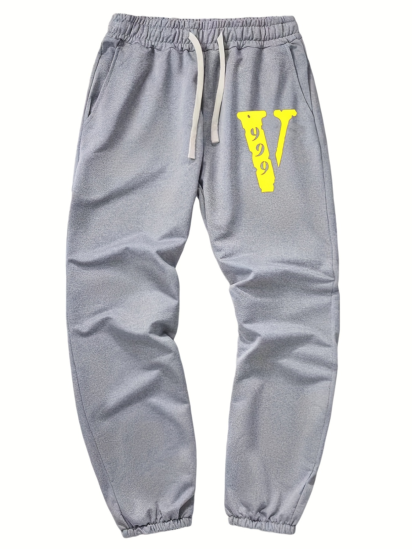 Yellow V Print Men's Drawstring Pocket Sweatpants