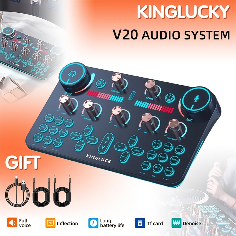 Mezclador de audio profesional, tarjeta de sonido en vivo K300 e interfaz  de audio con múltiples efectos de mezclador de DJ, cambiador de voz y luz