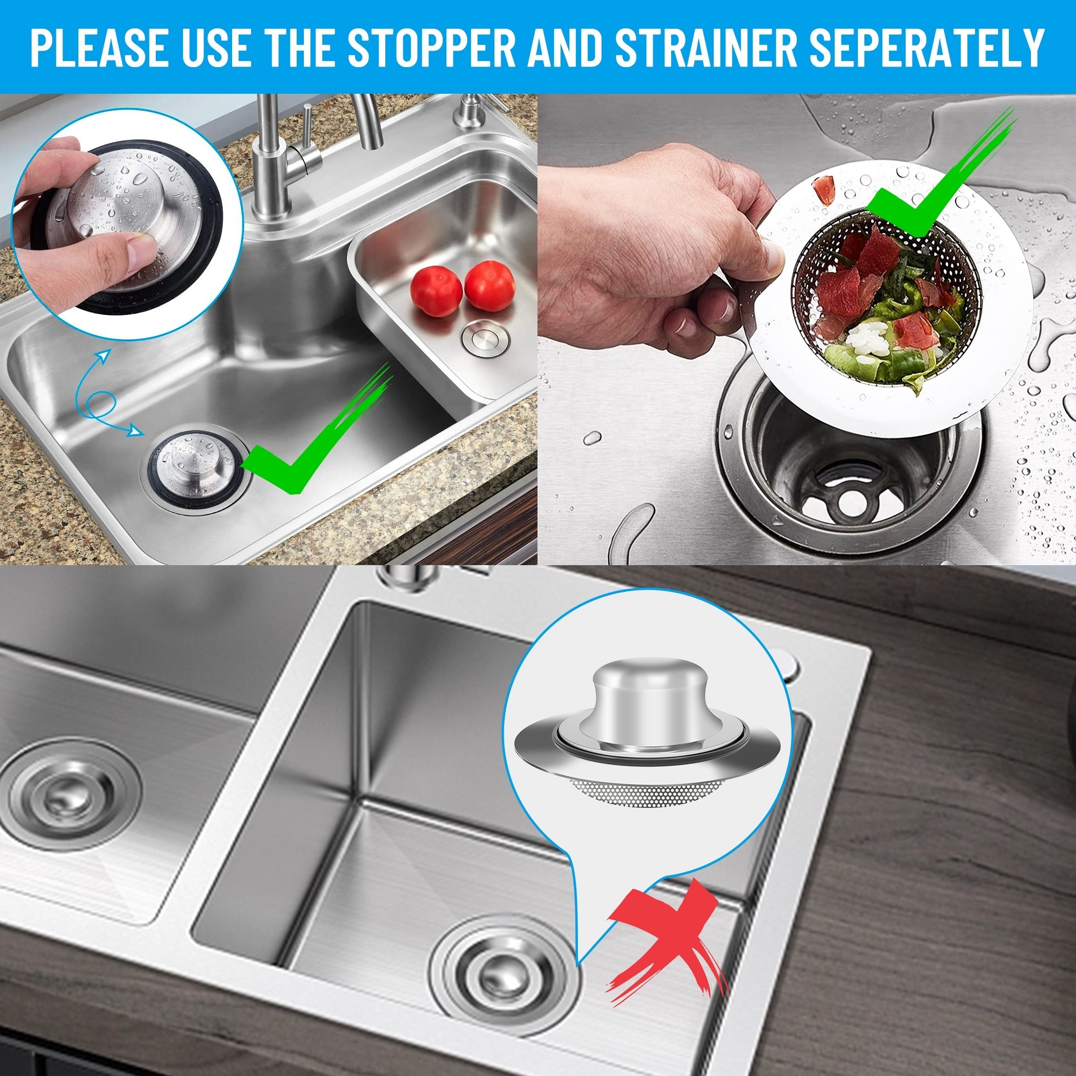 Garbage Disposal Stopper, 3.35 inch Kitchen Sink Stopper, Stainless Steel  Universal Garbage Disposal Sink Drain Plug Cover for Insinkerator