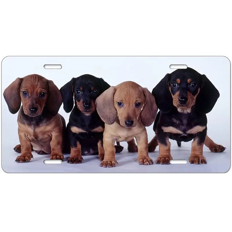 1pc Car Front License Plate Dachshund Puppies License Plate Aluminum Metal License Plate Car Tag Novelty Home Decoration For Women Men 6X12 Inch