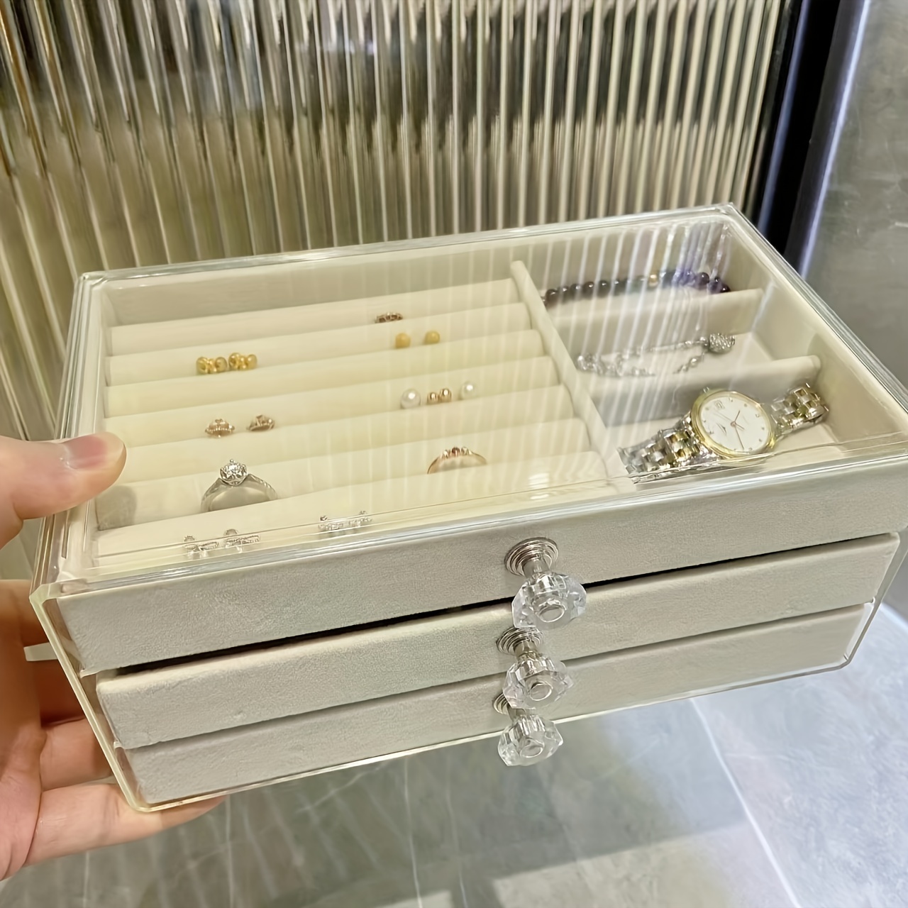 Vintage Acrylic Jewelry Organizer Box With 3 Drawers For - Temu