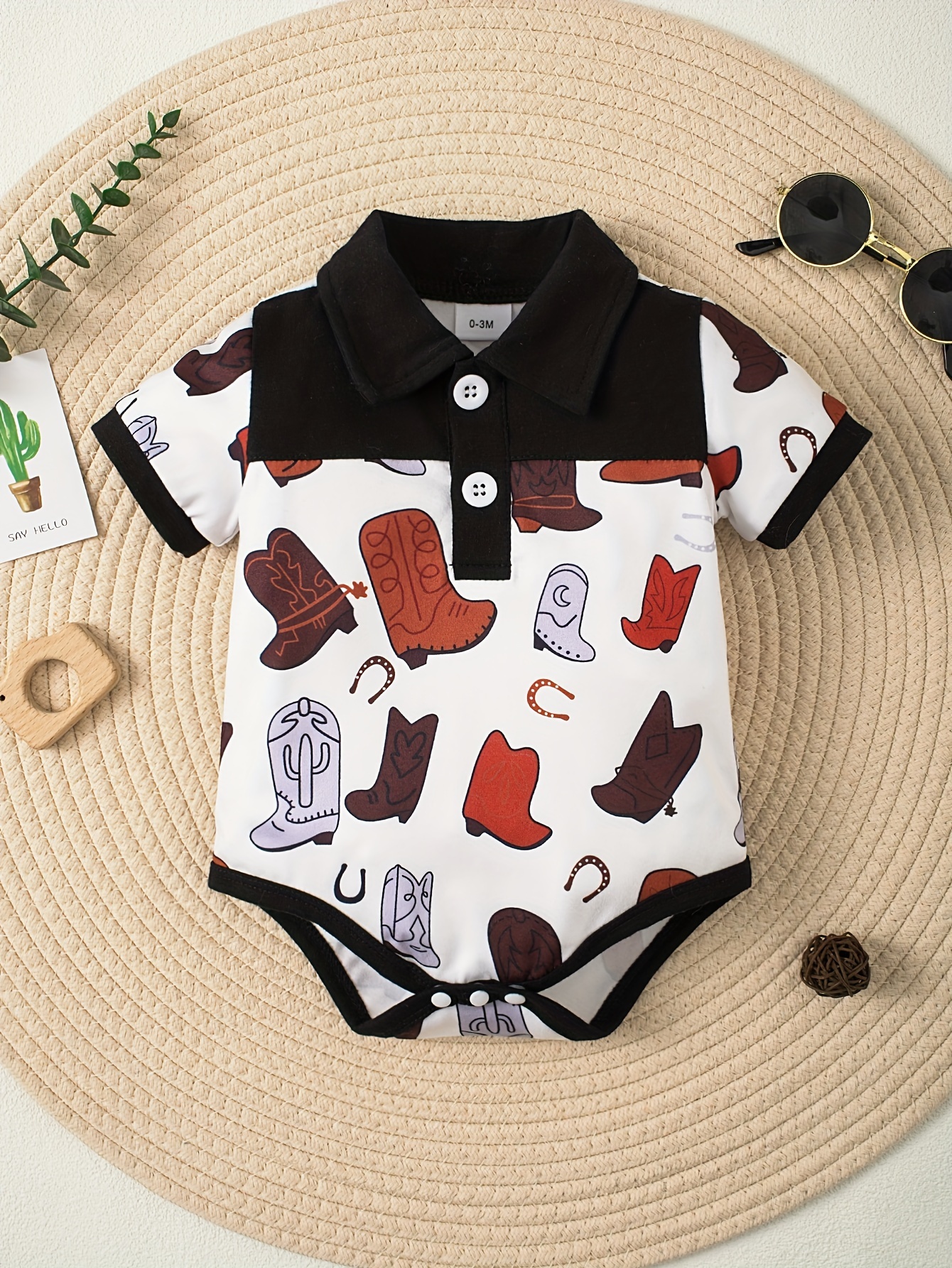 Baby Boys Boot Print Onesie Short Sleeves Summer Onesie Soft Temu