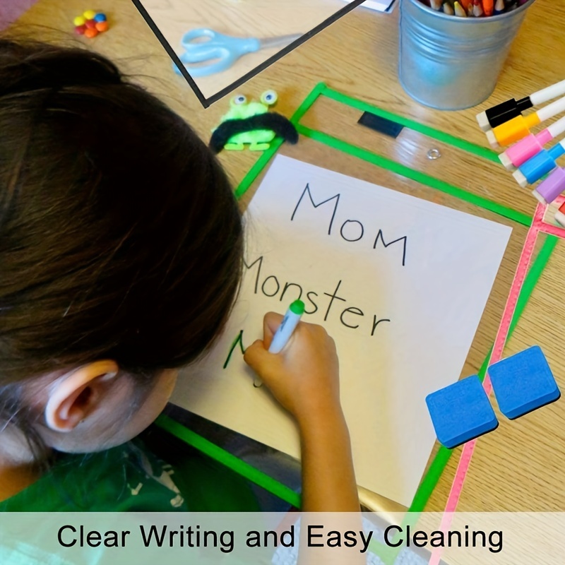 4 Sets Dry Erase Pockets Reusable with Marker Holder Colorful Sleeves