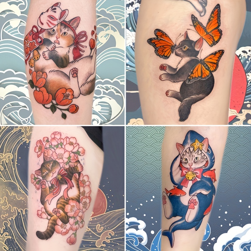 10 Fogli / Set Tatuaggio Temporaneo Gatto Carino Giapponese - Temu Italy