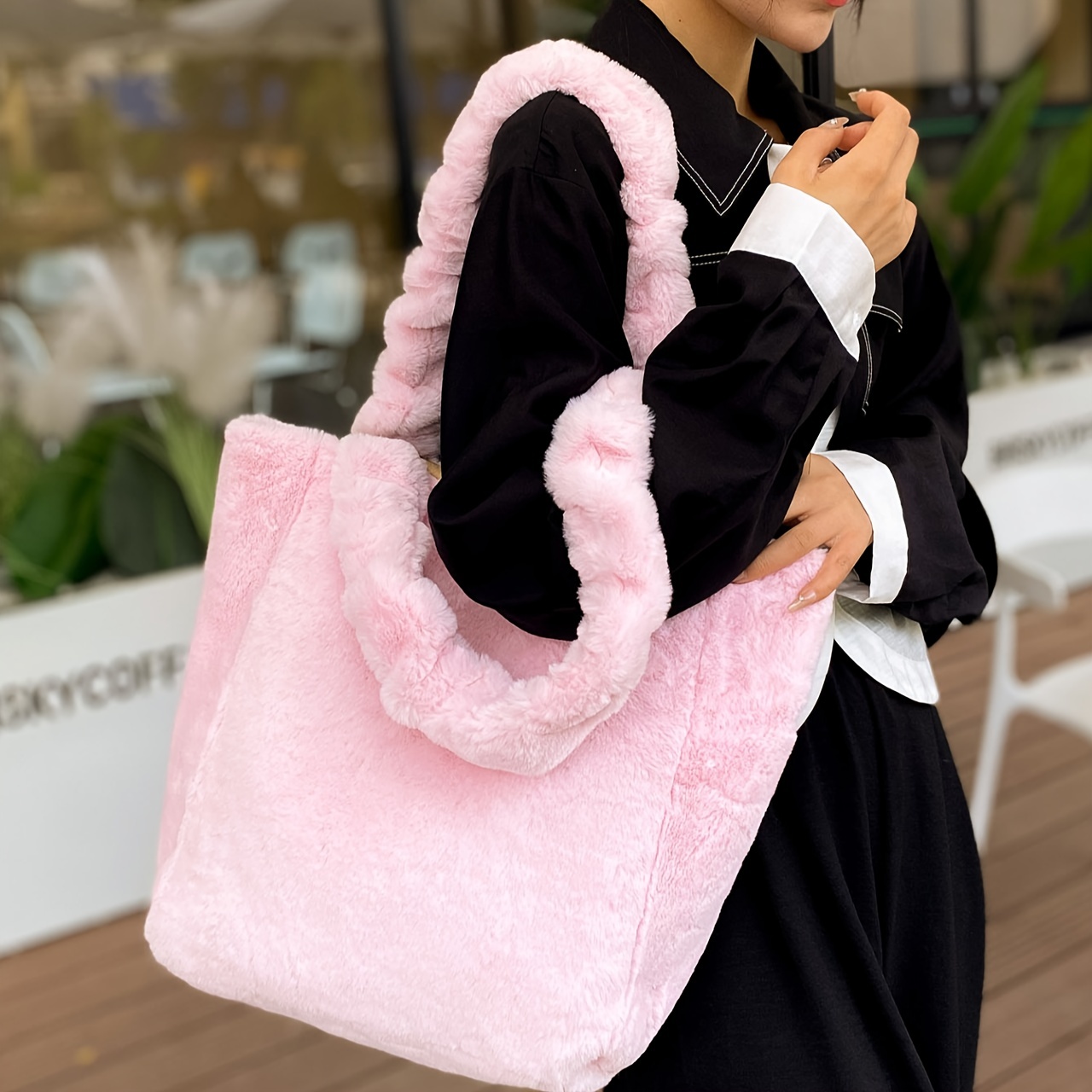 Large fluffy best sale tote bag