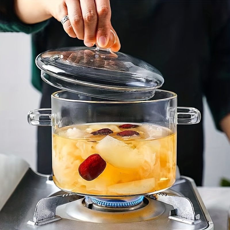 1pc transparent cooking pot with lid gas stove resistant to high temperatures mini soup pot high borosilicate glass stew pot household pot supplementary   stew pot thickened large capacity transparent pot details 1