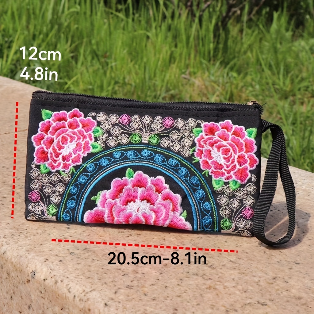 Women's Ethnic Embroidered Long Wallet, Portable Zipper Around Purse,  Causal Coin Purse - Temu