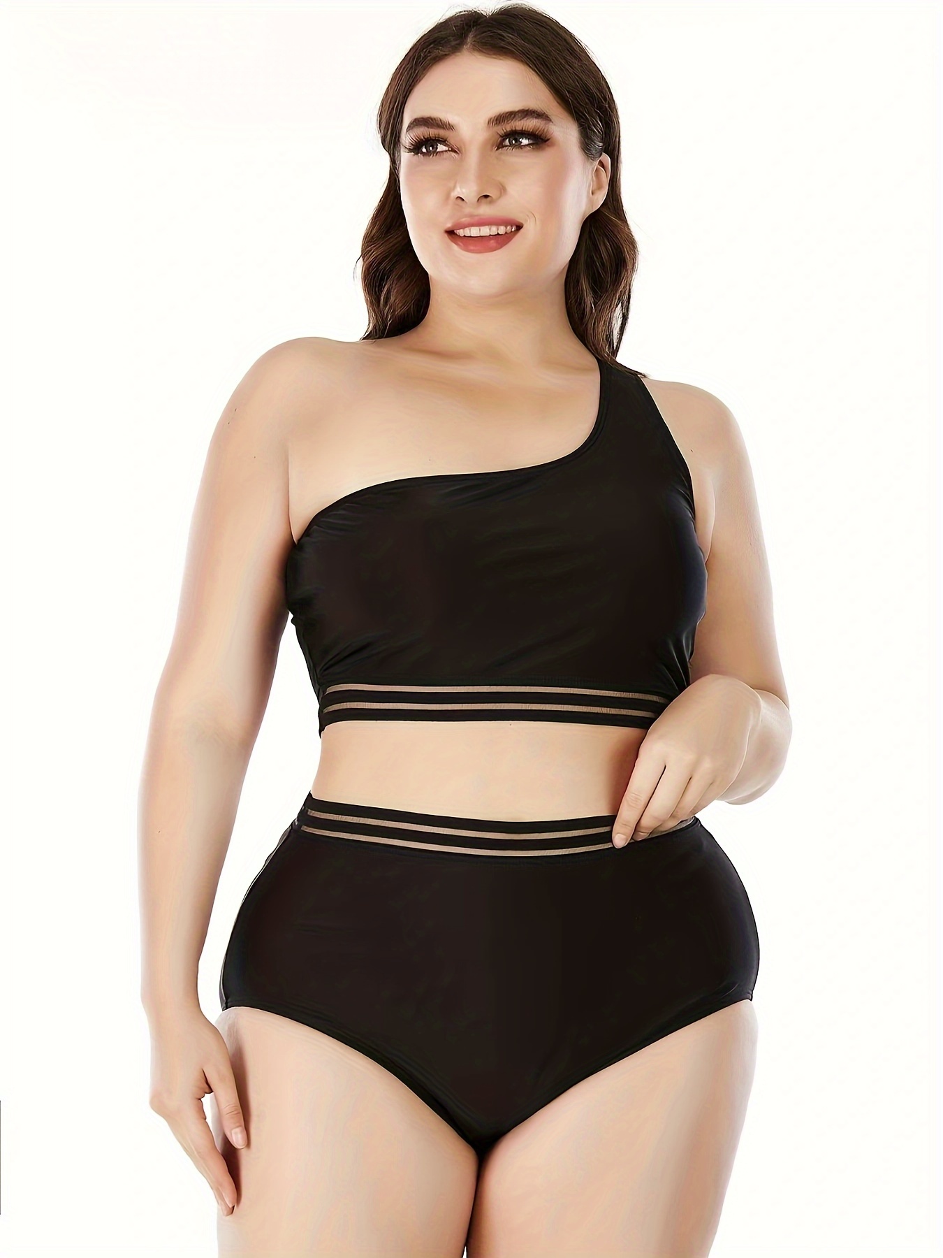 Sexy Striped Plus Size Swimwear With Built in Bra - BCD20031C / L