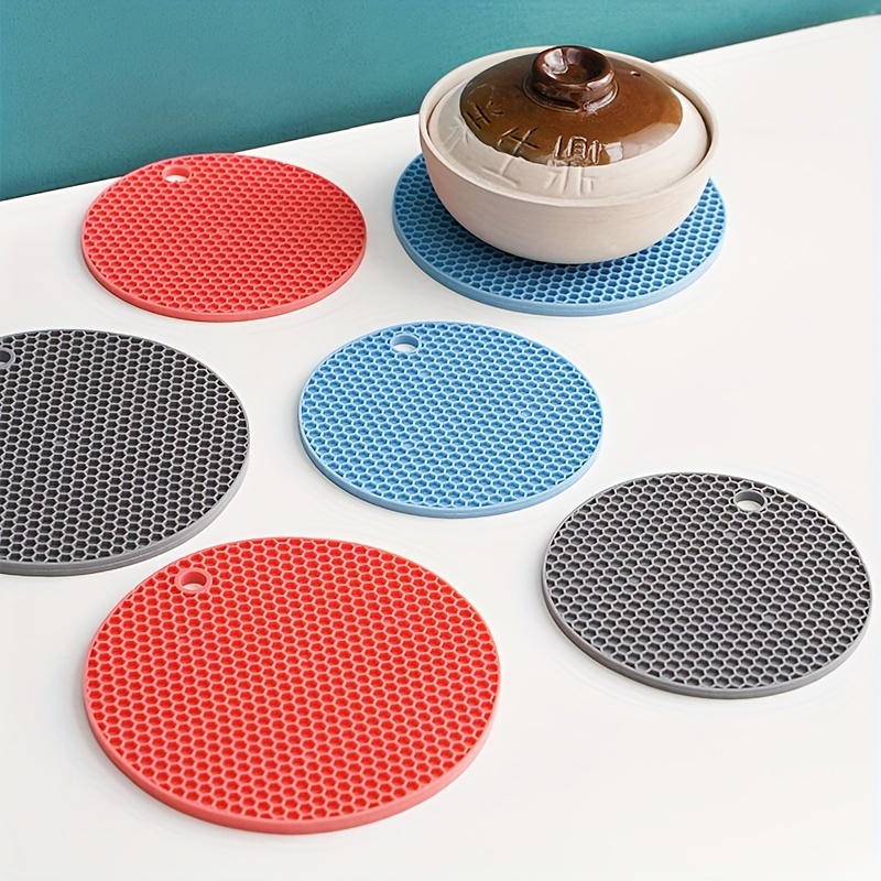 1pc Round Blue Silicone Heat-resistant Mat, Hot Pot, Sand Pot, Bowl Pad,  High Temperature Resistant Table Mat, Cup Mat