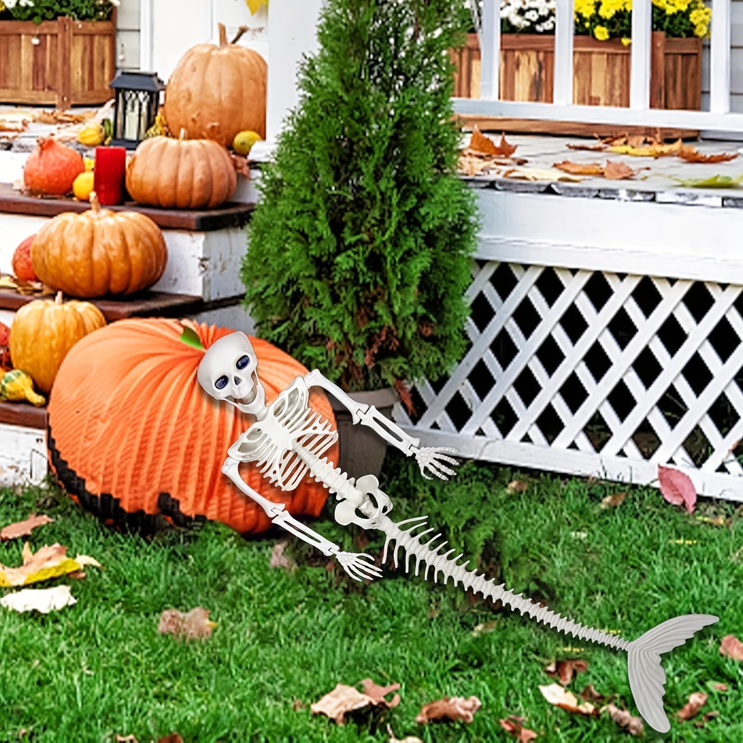 Mermaid Skeleton Sculpture Halloween Decor Home Decor Garden Temu