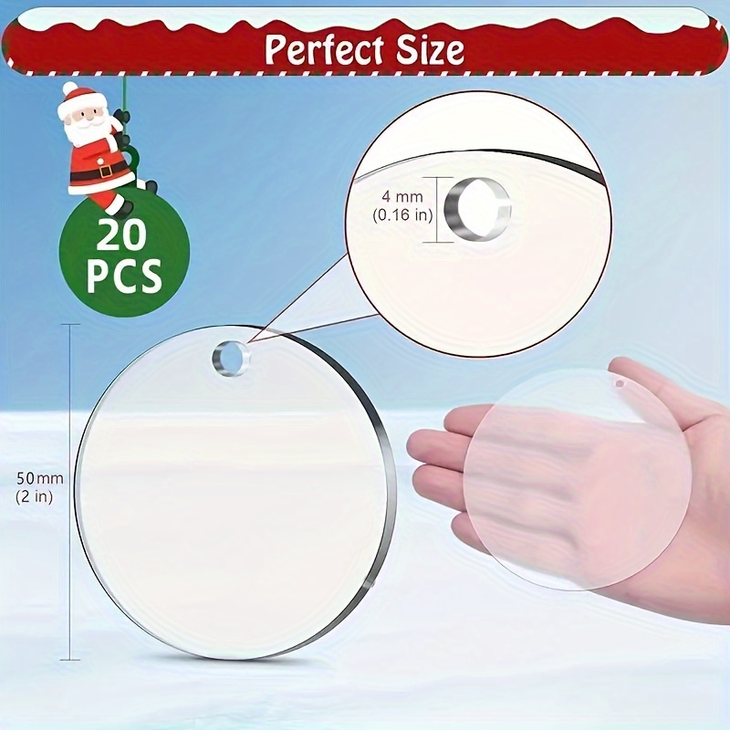  Blulu 100 Pcs Christmas Clear Acrylic Ornament Blanks Bulk  Round Acrylic Discs Ornament Vinyl Christmas Hanging Circle Ornaments Blank  with 2 Rolls Red Ribbon for Christmas Tree DIY Crafts(4 Inch) 