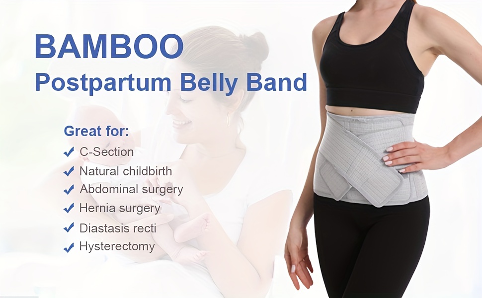 Banda para el vientre posparto de bambú, faja para el cuidado posnatal,  cinturón de recuperación de cesárea, envoltura para el vientre  posquirúrgico, carpeta abdominal ajustable