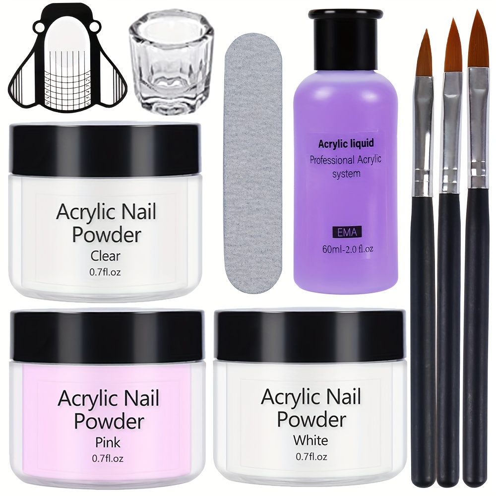 Acrylic Powder Acrylic Nail Kit With Professional Liquid Monomer And Acrylic  Nail Brush Cleaner,acrylic Nail Tools Set Nail Extension Acrylic Nail  System - Temu