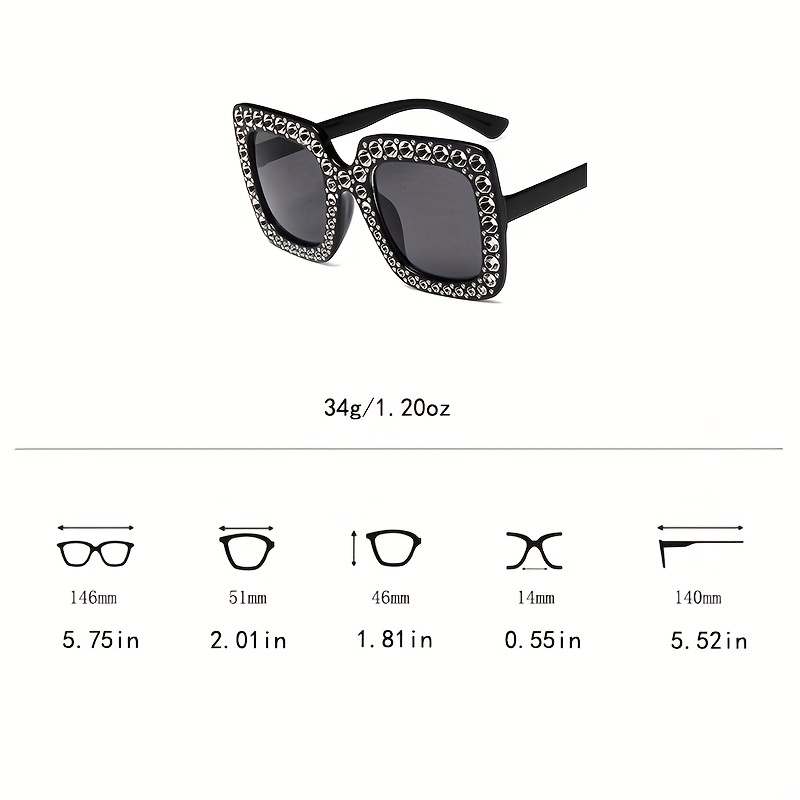 Oversized Square Sunglasses Rhinestone Gradient UV400