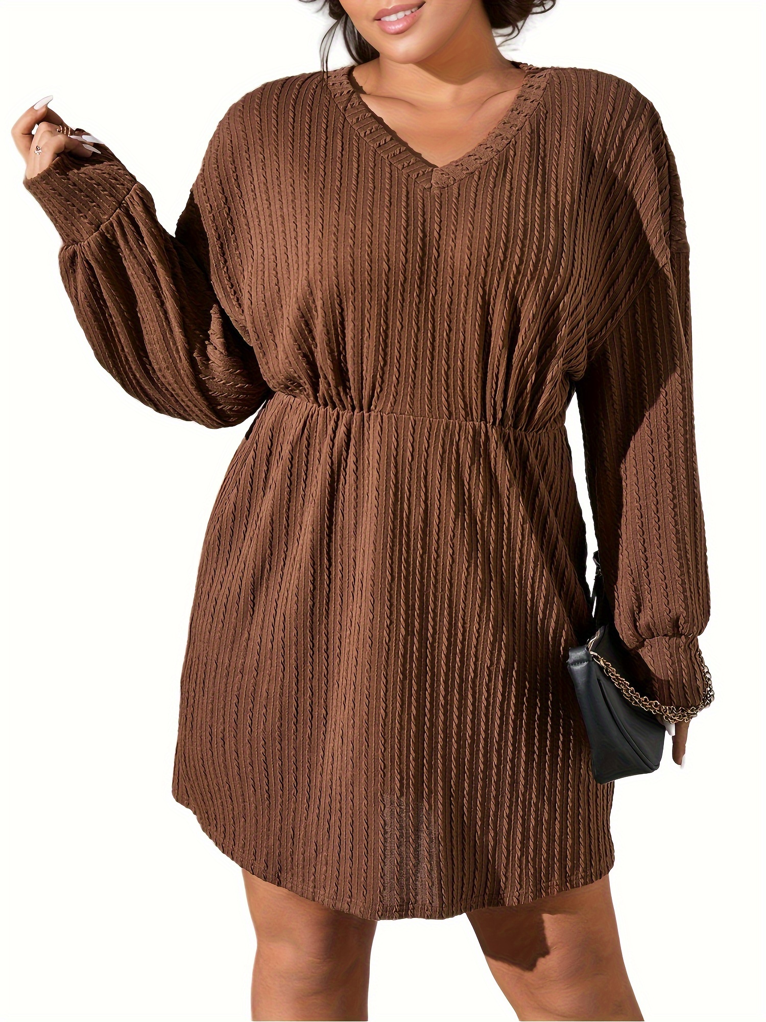 Plus Size Casual Sweater Outfits Women's Plus Solid Jacquard - Temu