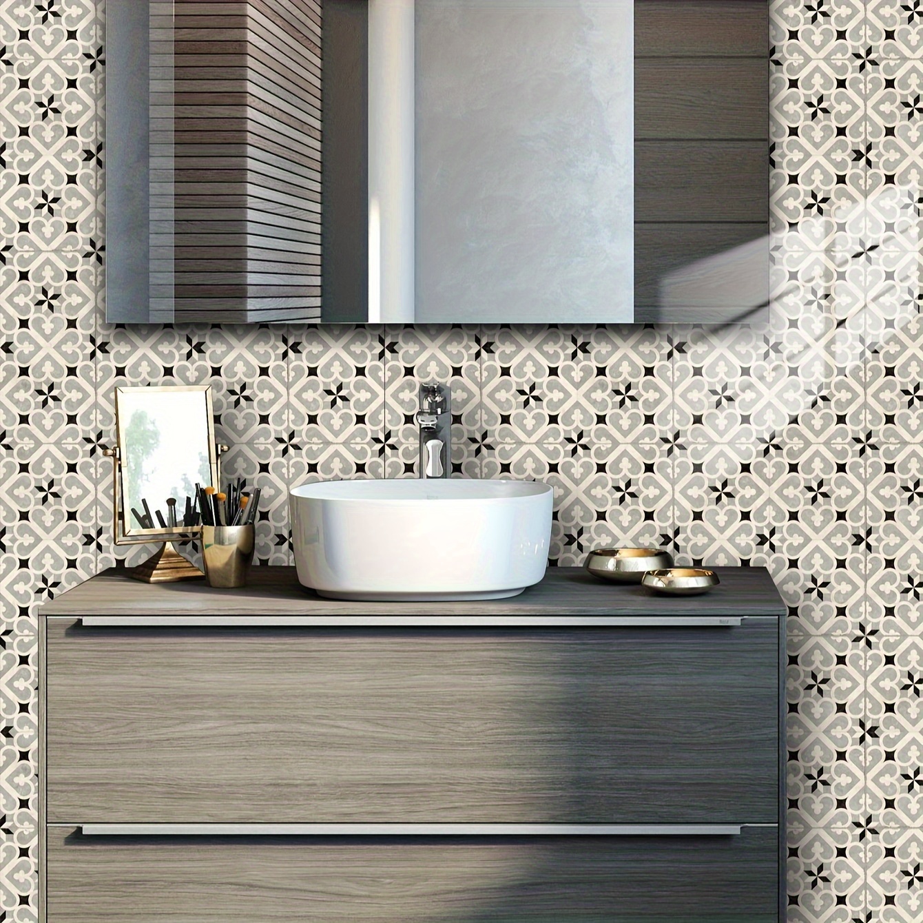 6 Piece Rectangular Light Gray Ceramic Tile Sticker For Home Wall  Decoration Bathroom Waterproof Wall Sticker Self Adhesive Renovation  Kitchen Tailgat