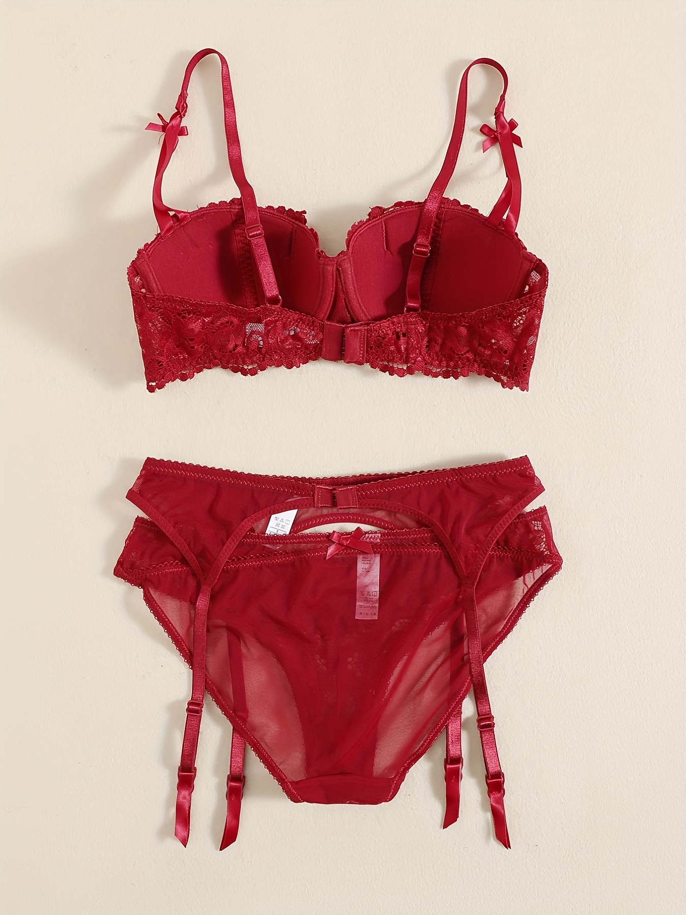 Lace Bra Set Color Block Underwear Set,red,36C/80C 