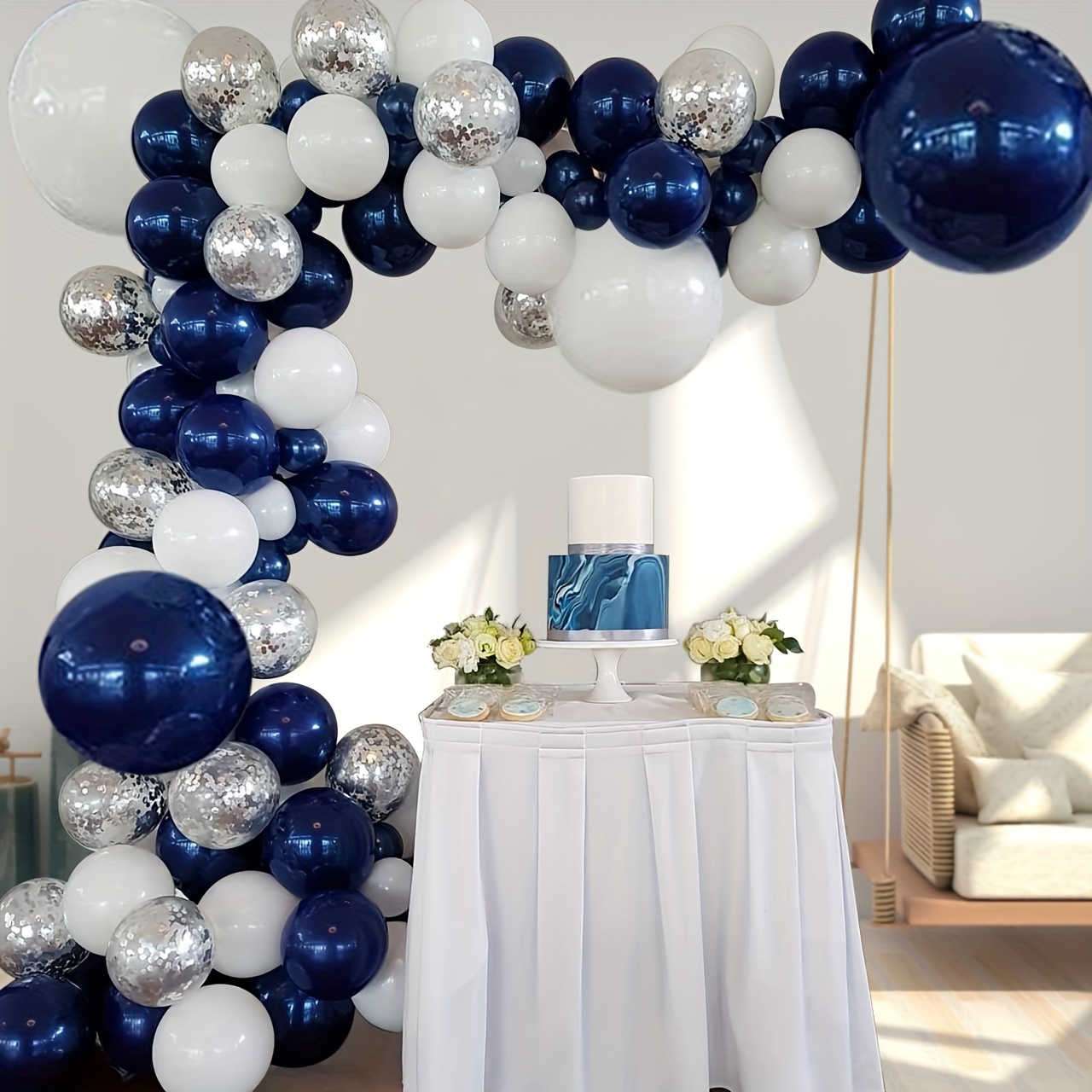 1 an Anniversaire Garcon 1 an Ballon Anniversaire Decoration Bleu, Bannière  joyeux Anniversaire Deco Bleu Ballon Géant Numéro 1, Nappe Bleu Arche