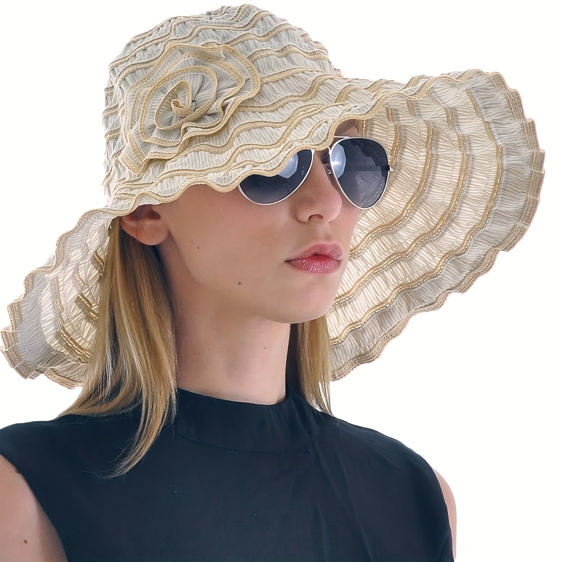 Women Foldable Outdoor Sun Hat Elegant Ruffles Uv Protection - Temu