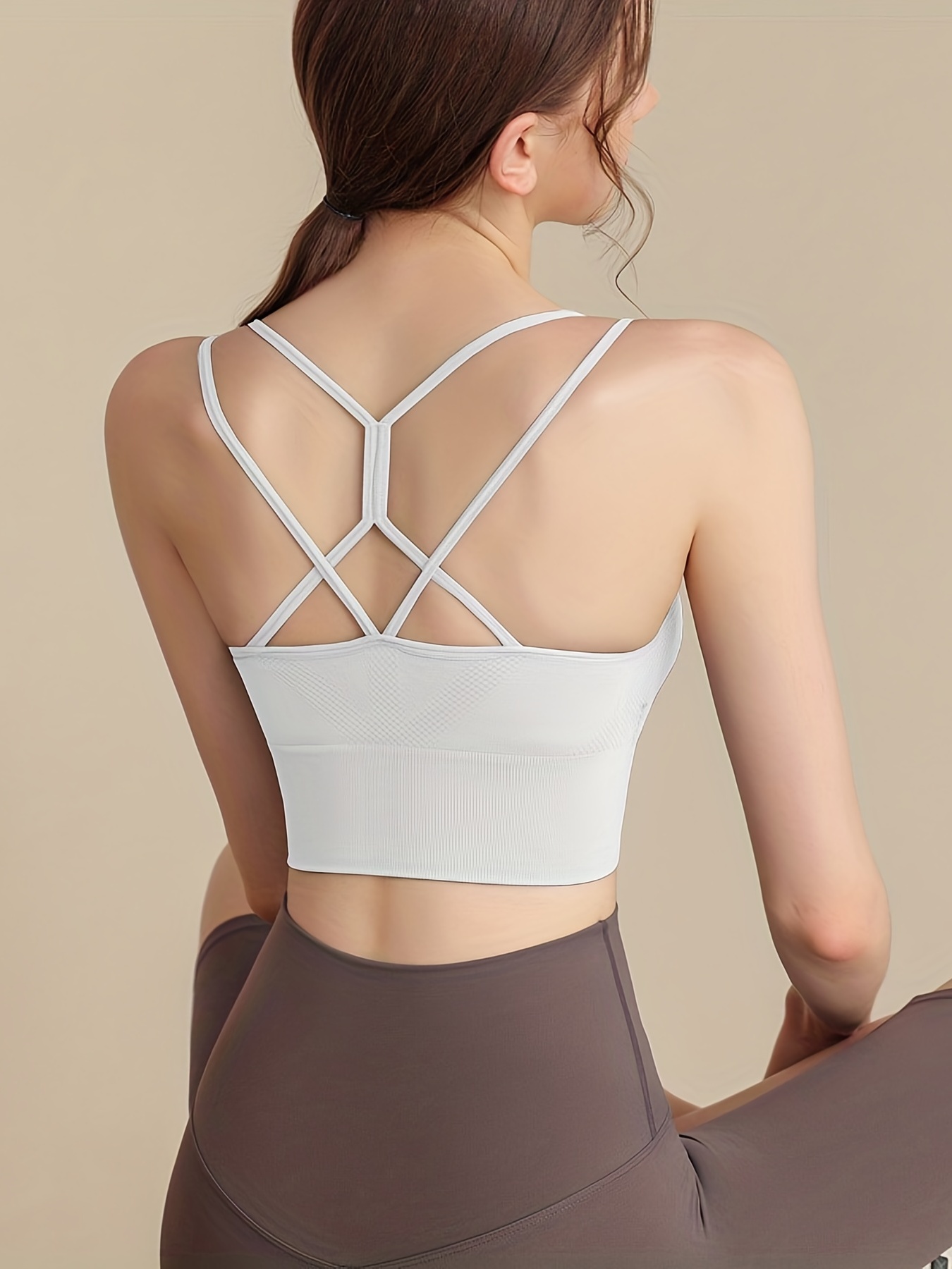 AMONIDA Spaghetti Straps Running Bra Crossover Back Breathable Elastic  Removable Chest Pads : : Clothing, Shoes & Accessories