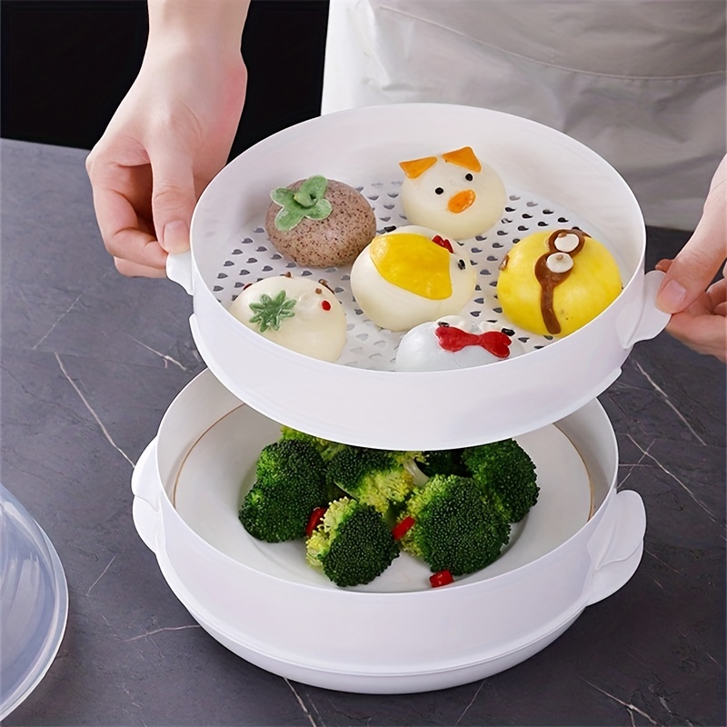 1pc 1 2 Layer Round Plastic Food Steamer With Lid Water Dumpling