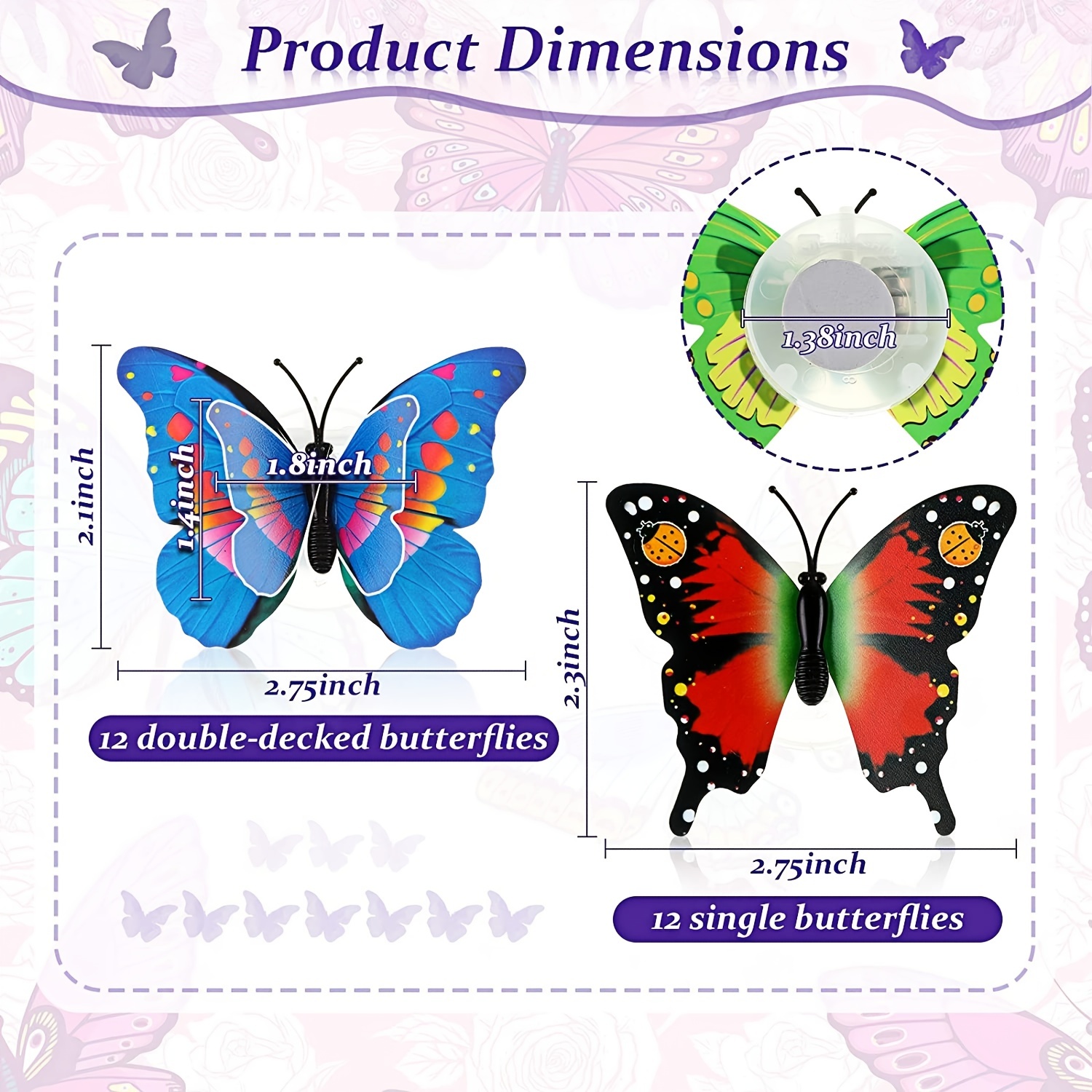 24pcs 3d led butterfly decoration night light sticker single and double wall light for garden backyard lawn party festive party nursery bedroom living room details 2