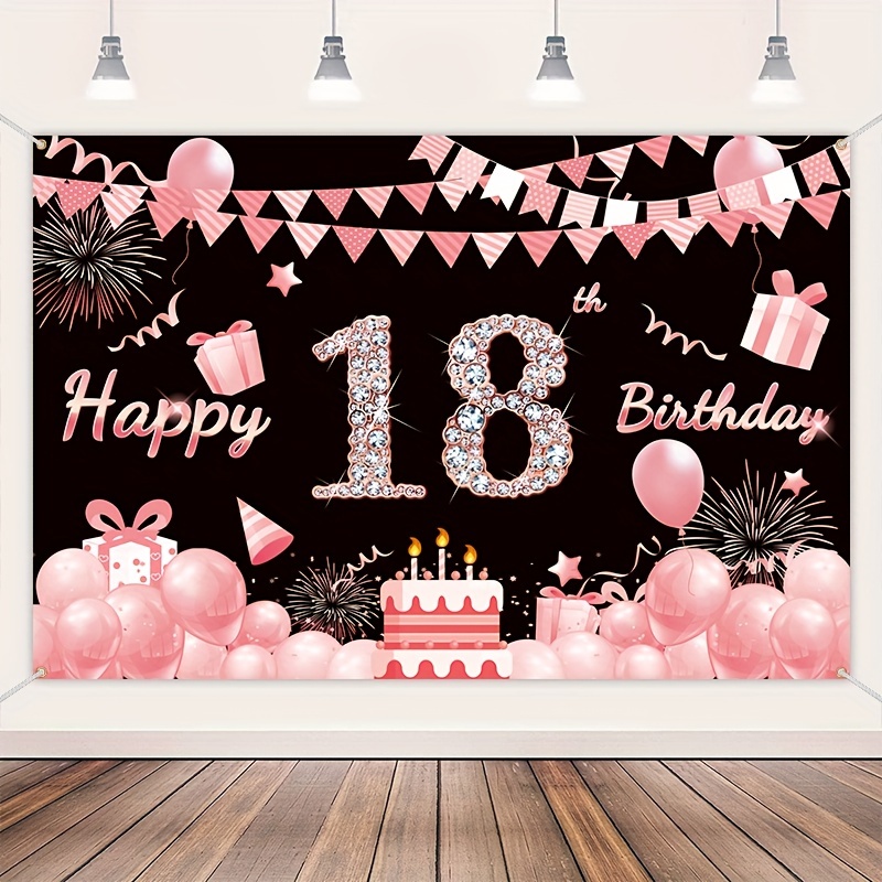 Bannière d'anniversaire pour garçon et fille de 18 ans, fournitures de  fête, ballon noir et