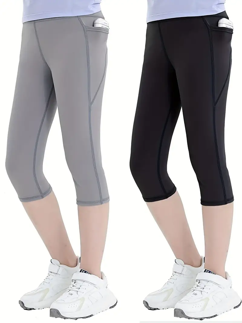Girls Soft Stretch Athletic Leggings, Slim Fit Sports Yoga Workout Pants,  Teen Kids Summer Clothes